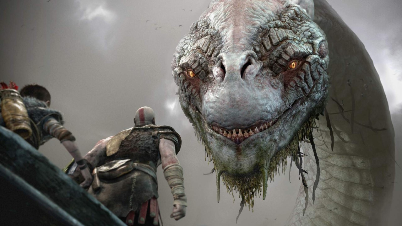 kratos-atreus-meet-jormungardr-the-world-serpent